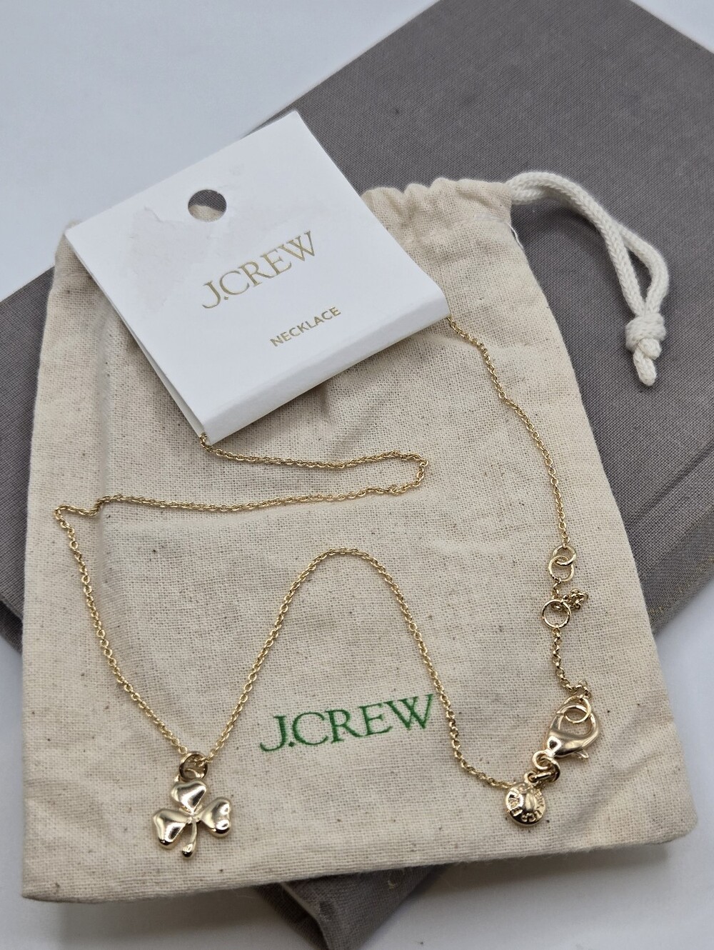 J. Crew Gold-Tone Shamrock Clover Necklace Dainty Chain Delicate Preppy Boho